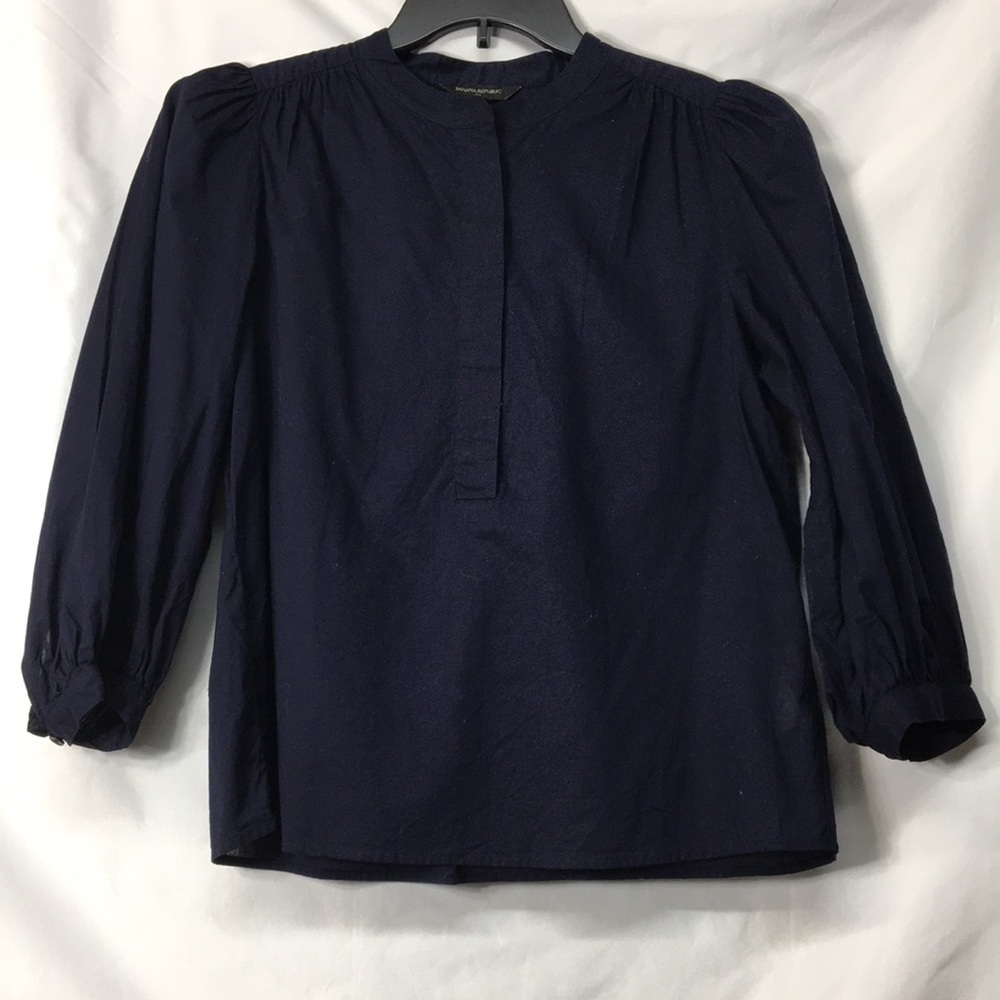 Banana Republic Womens Navy Puff Sleeve Blouse Size S Like-NEW Condition